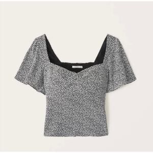 ABERCROMBIE & FITCH Women’s Floral Smocked Back Top Black White Size L